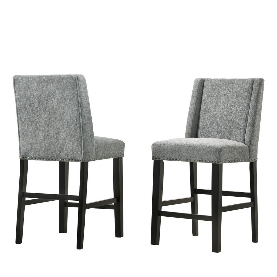 Set of Two 42" Charcoal And Espresso Solid Wood Bar Chairs Image 1