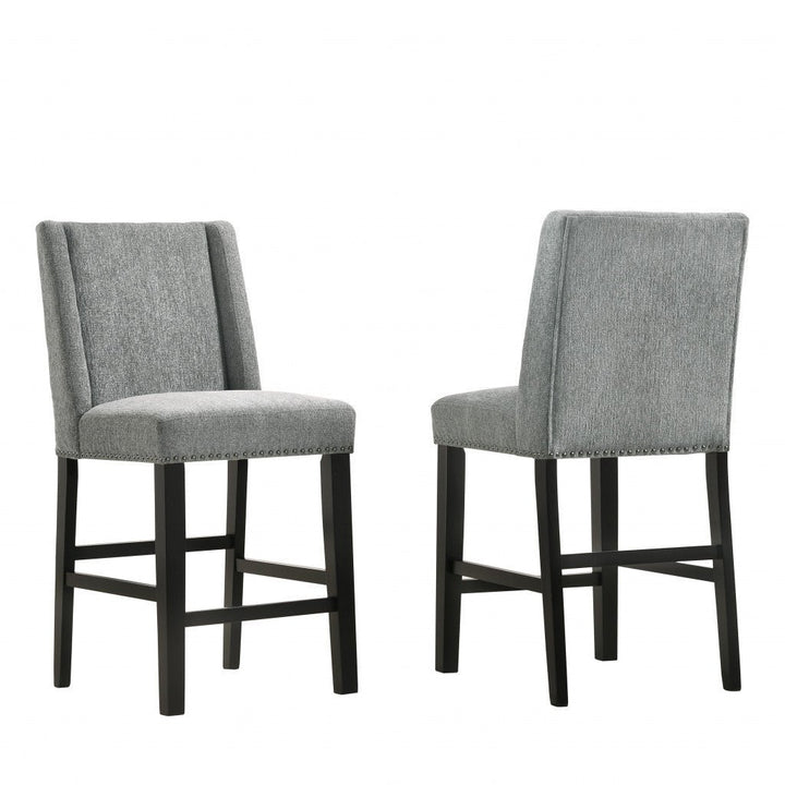 Set of Two 42" Charcoal And Espresso Solid Wood Bar Chairs Image 4