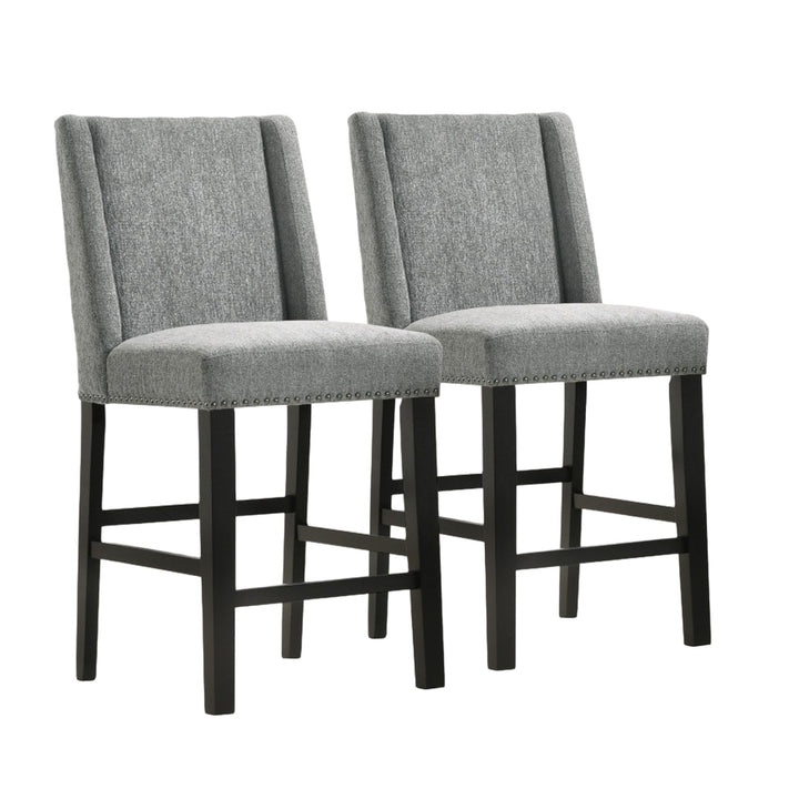 Set of Two 42" Charcoal And Espresso Solid Wood Bar Chairs Image 5