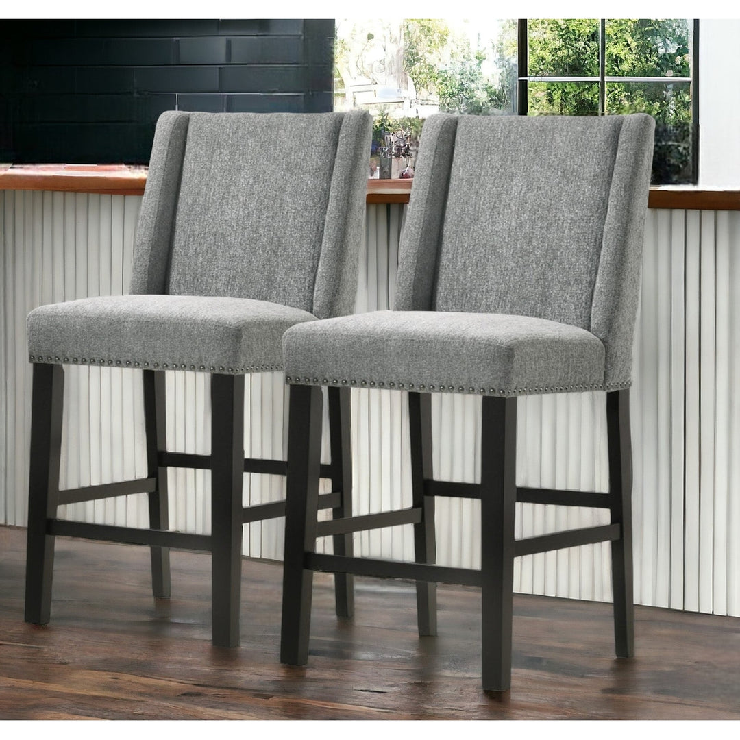 Set of Two 42" Charcoal And Espresso Solid Wood Bar Chairs Image 7