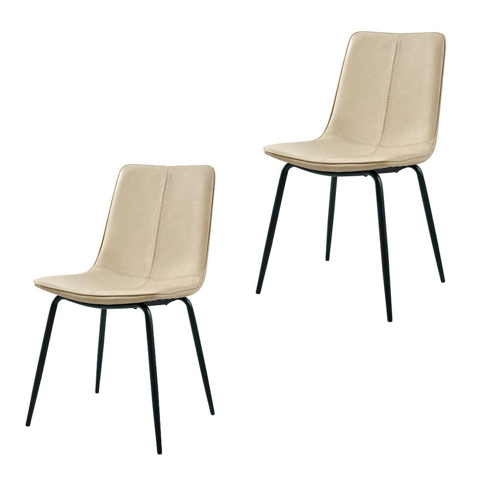 Set of Two Beige And Black Upholstered Faux Leather Dining Side Chairs Image 2
