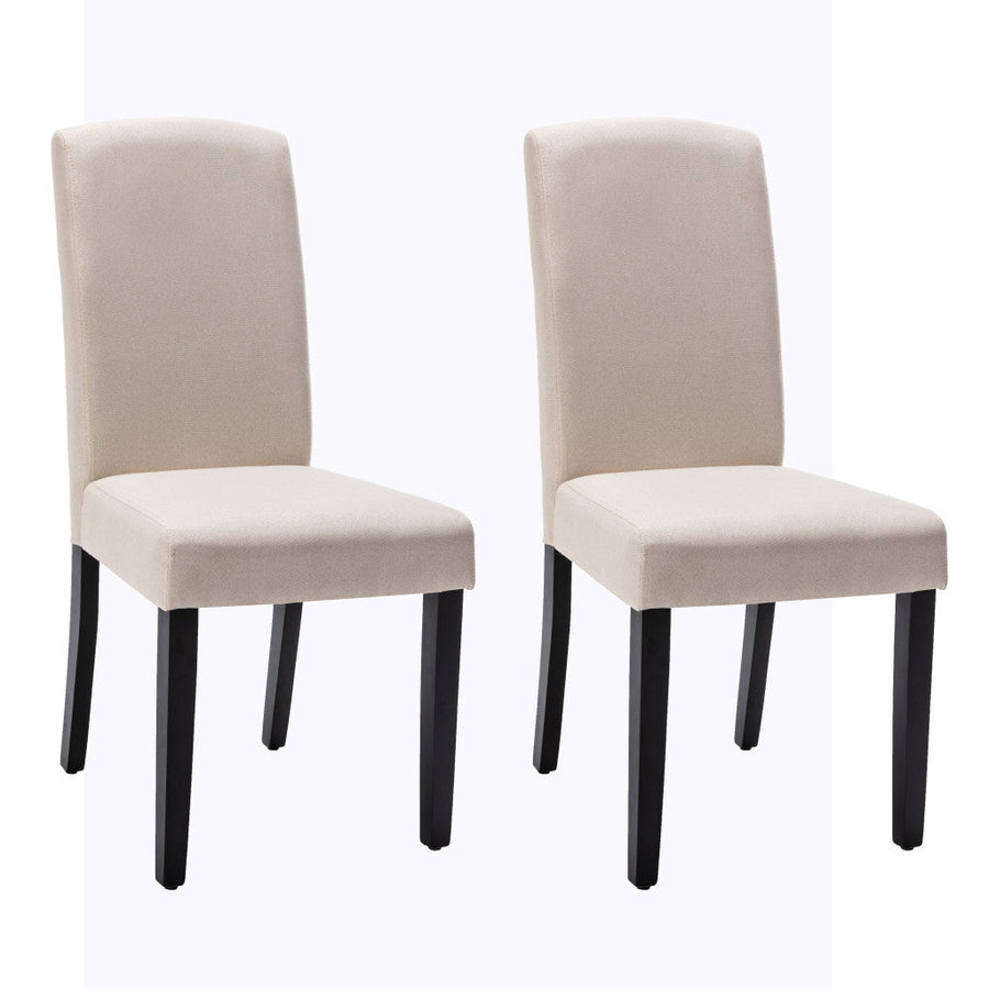 Set of Two Beige And Black Upholstered Polyester Dining Parsons Chairs Image 1