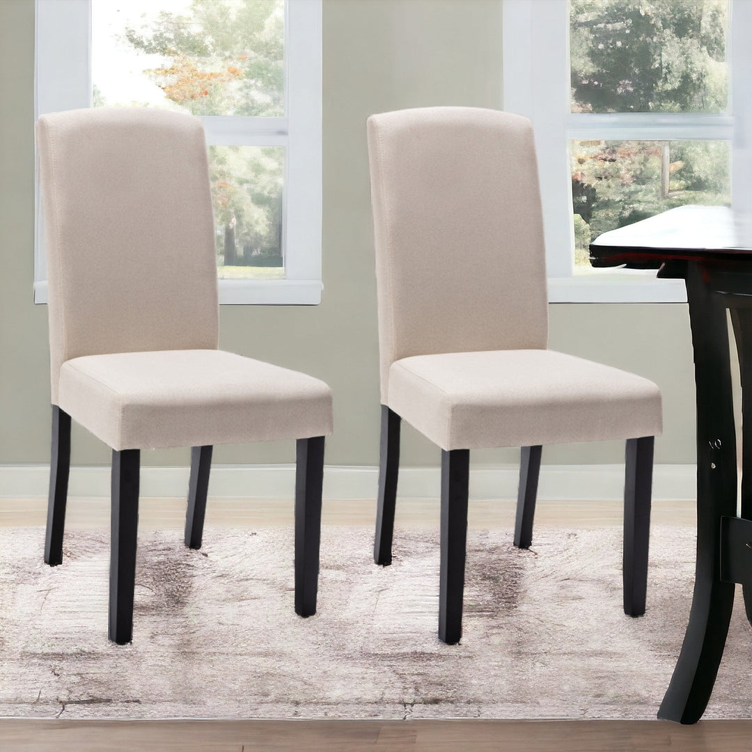 Set of Two Beige And Black Upholstered Polyester Dining Parsons Chairs Image 4