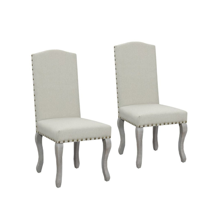 Set of Two Beige And Gray Upholstered Fabric Dining Parsons Chairs Image 3