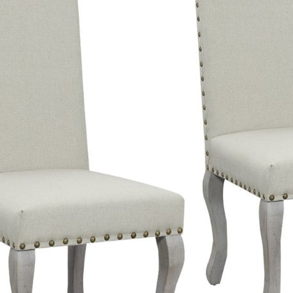Set of Two Beige And Gray Upholstered Fabric Dining Parsons Chairs Image 4