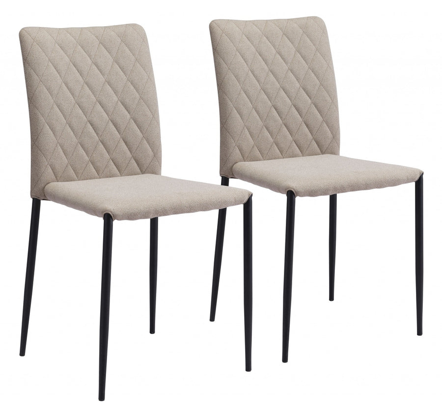 Set of Two Beige Diamond Weave Dining Chairs Image 1