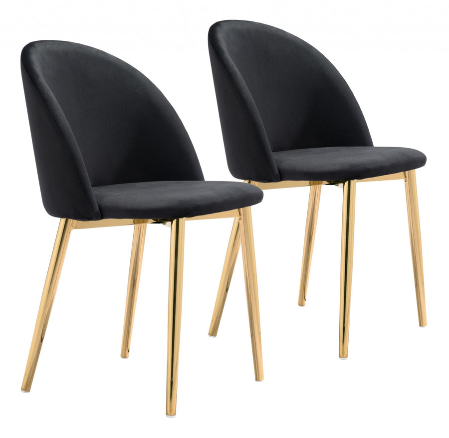 Set of Two Black And Gold Upholstered Polyester Dining Side chairs Image 1