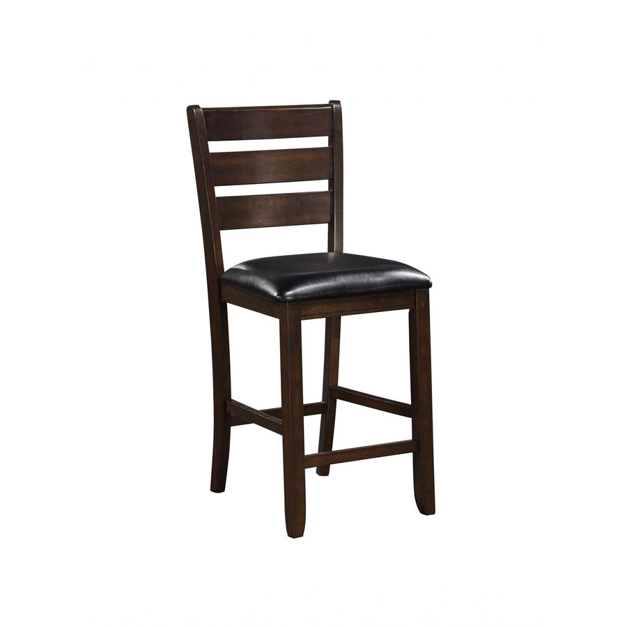 Set of Two Black And Brown Solid Wood Counter Height Bar Chairs Image 1