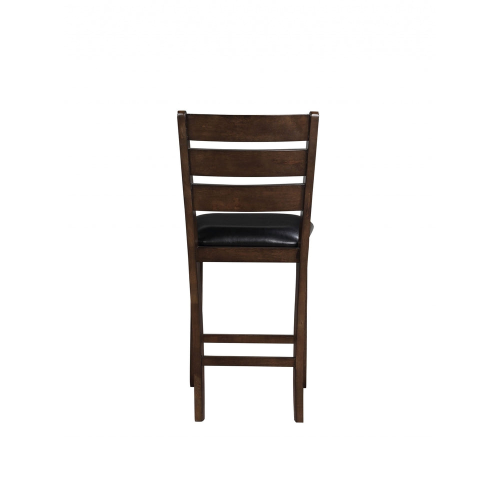 Set of Two Black And Brown Solid Wood Counter Height Bar Chairs Image 2