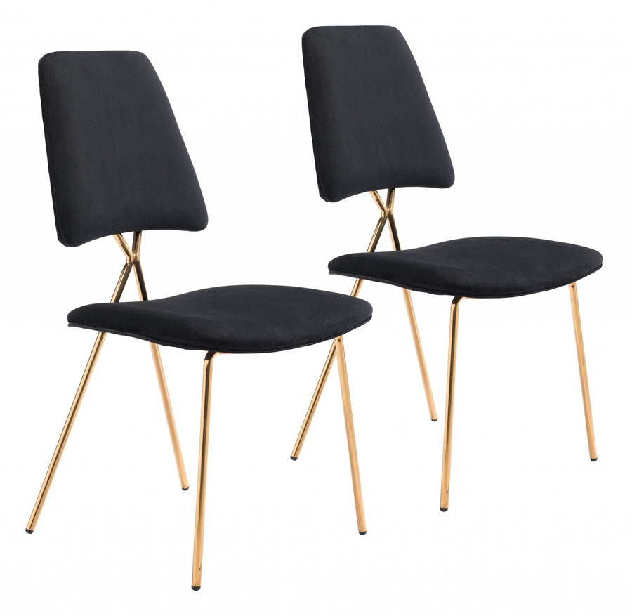 Set of Two Black and Gold Modern X Dining Chairs Image 1