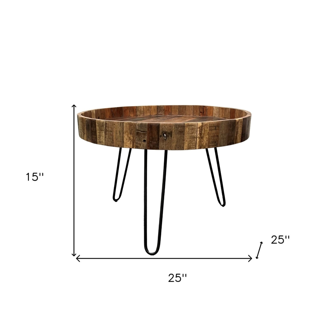 Set Of Two Black And Natural Brown Solid Wood And Iron Round End Tables Image 10