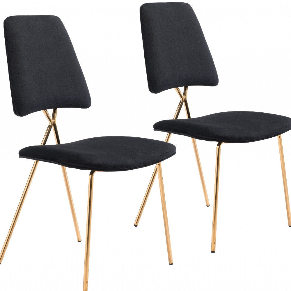 Set of Two Black and Gold Modern X Dining Chairs Image 11