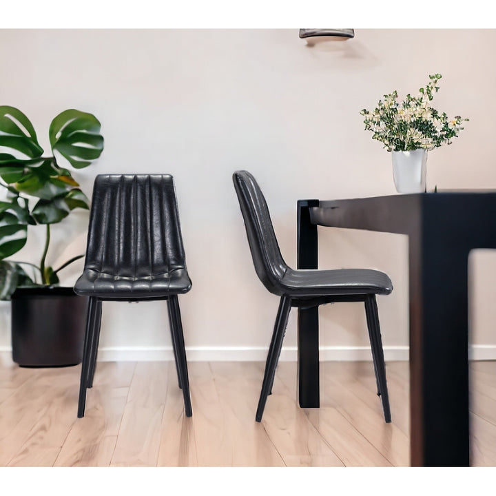 Set of Two Black Faux Leather Channel Scoop Dining Chairs Image 12