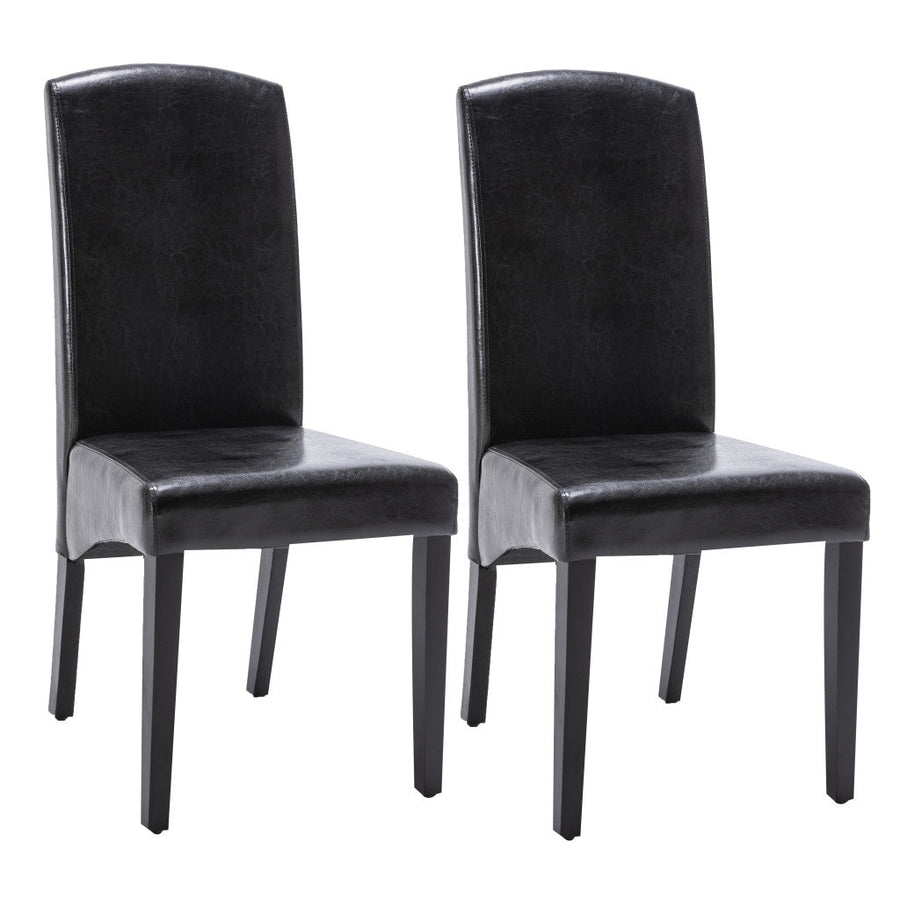 Set of Two Black Upholstered Faux Leather Dining Parsons Chairs Image 1