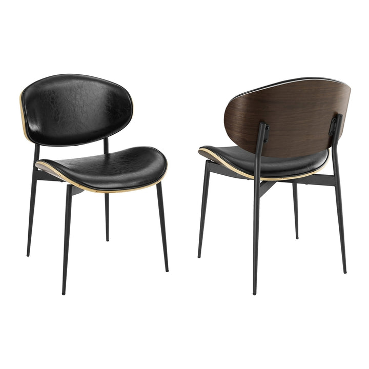 Set of Two Black Upholstered Faux Leather Curved Back Dining Side Chairs Image 4