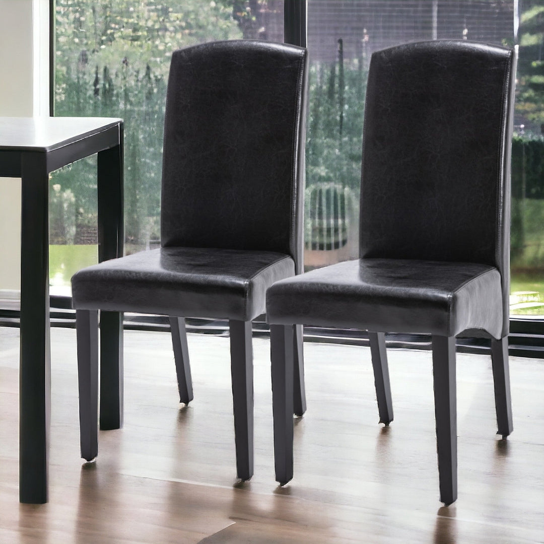 Set of Two Black Upholstered Faux Leather Dining Parsons Chairs Image 3