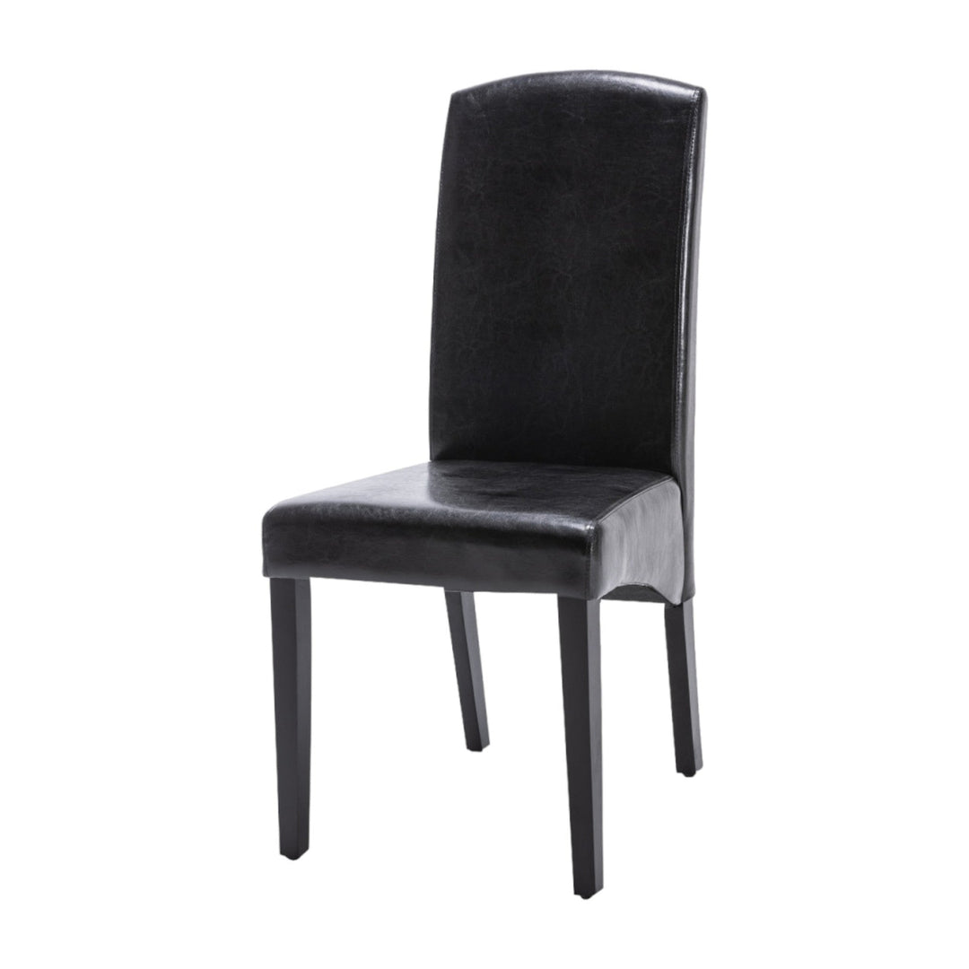 Set of Two Black Upholstered Faux Leather Dining Parsons Chairs Image 4