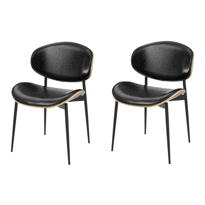 Set of Two Black Upholstered Faux Leather Curved Back Dining Side Chairs Image 9