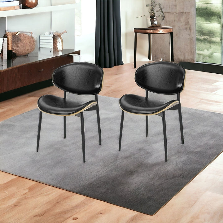 Set of Two Black Upholstered Faux Leather Curved Back Dining Side Chairs Image 10