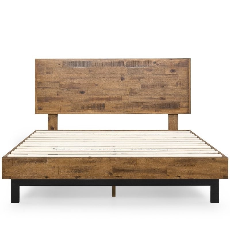 Rustic FarmHome Low Profile Pine Slatted Platform Bed in King Image 1