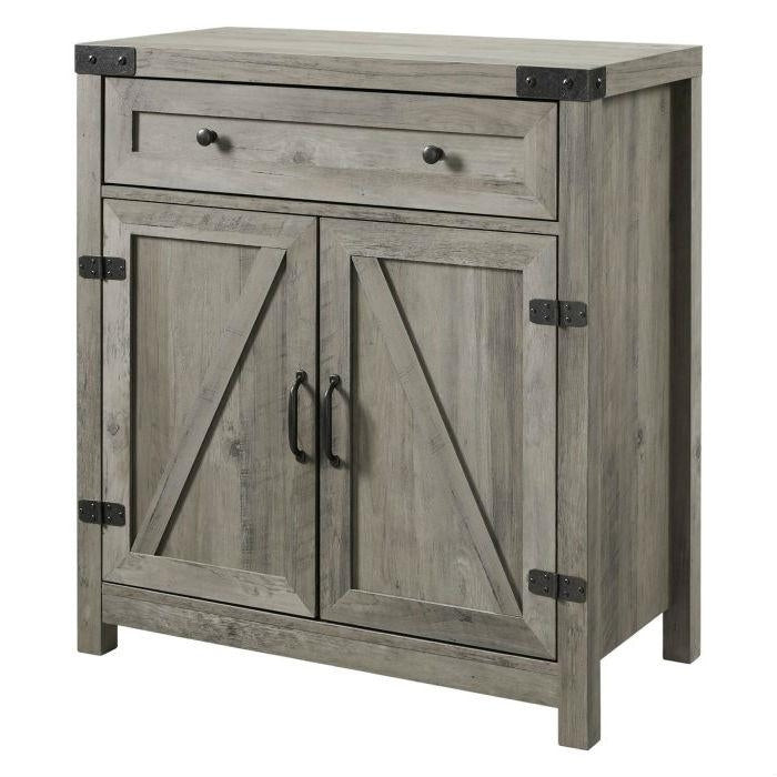 Rustic Farmhouse Barn Door Accent Storage Cabinet Grey Wash Image 1