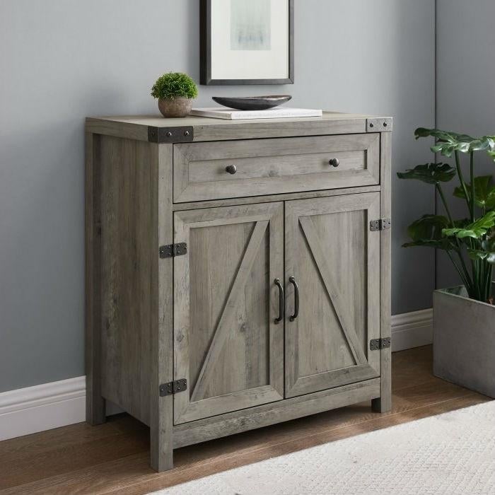 Rustic Farmhouse Barn Door Accent Storage Cabinet Grey Wash Image 3