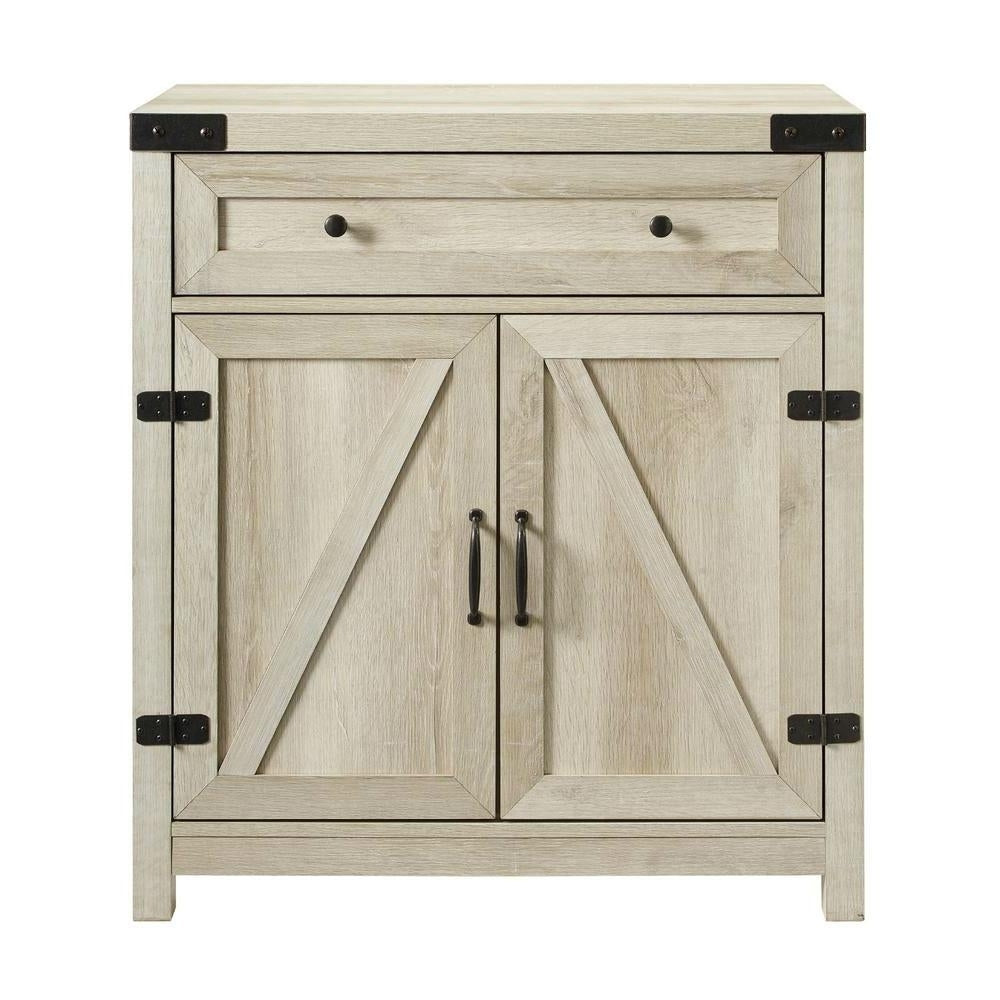 Rustic Farmhouse Barn Door Accent Storage Cabinet White Oak Image 2