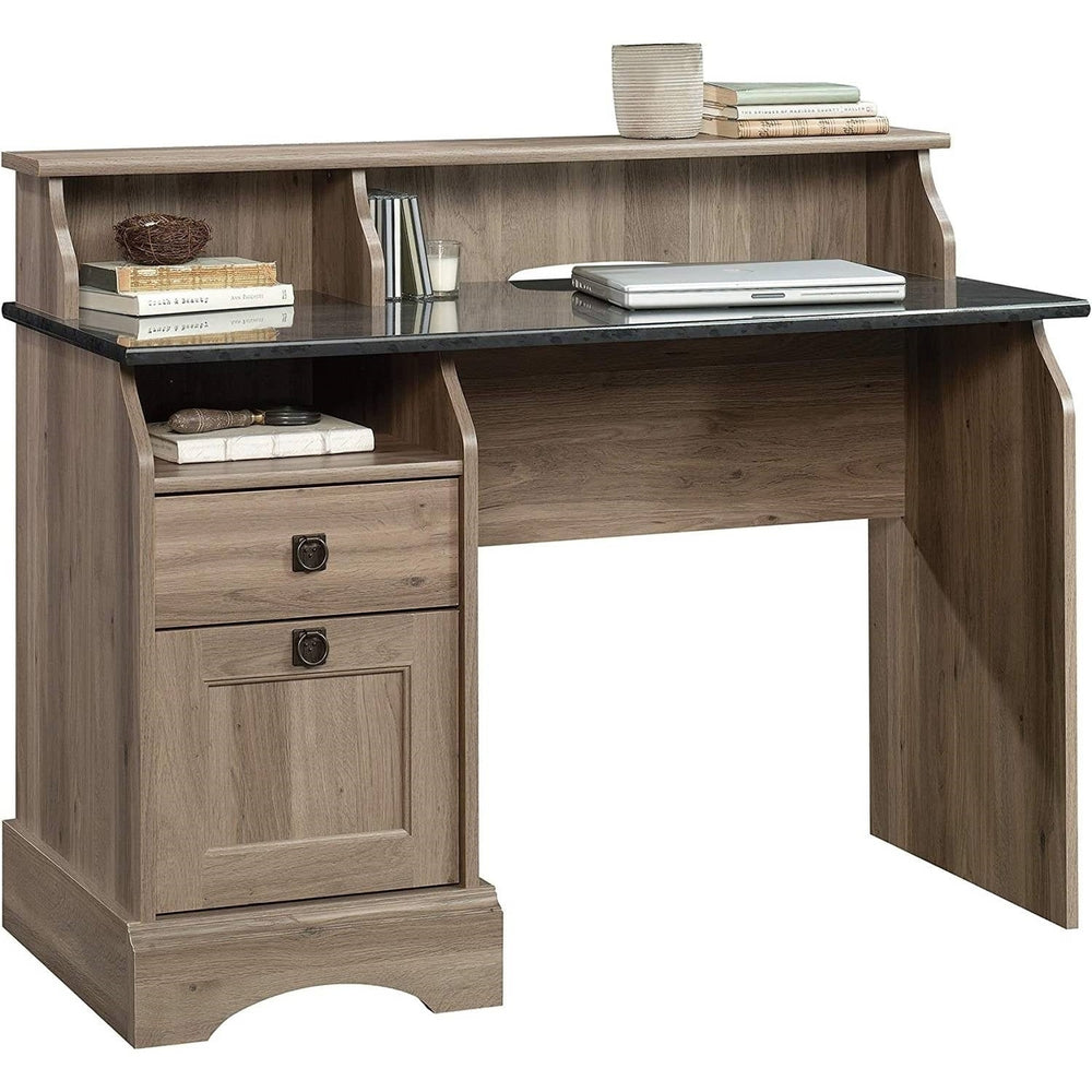 Rustic Oak Slat Top Computer Desk w/ Filing Cabinet Image 2