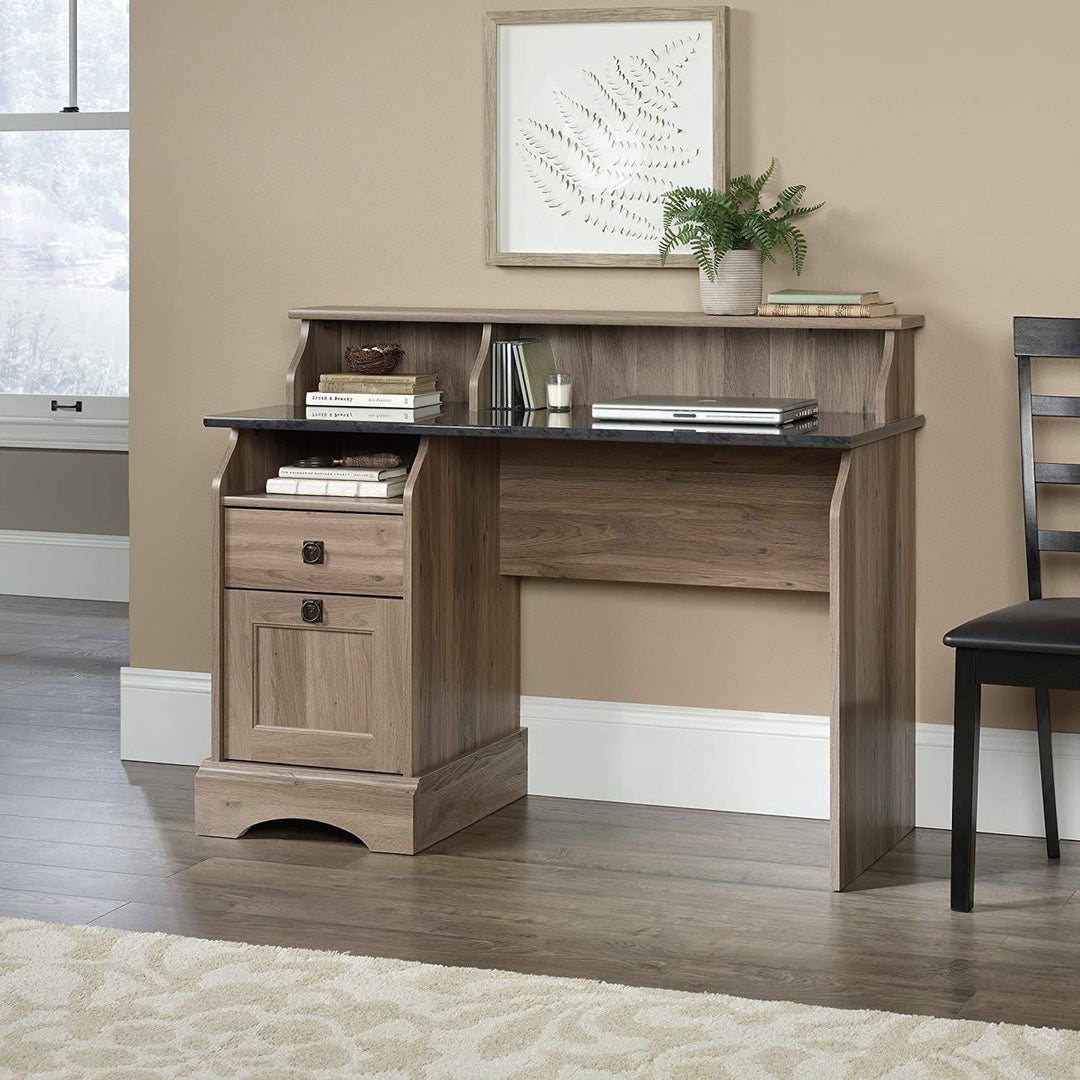 Rustic Oak Slat Top Computer Desk w/ Filing Cabinet Image 5