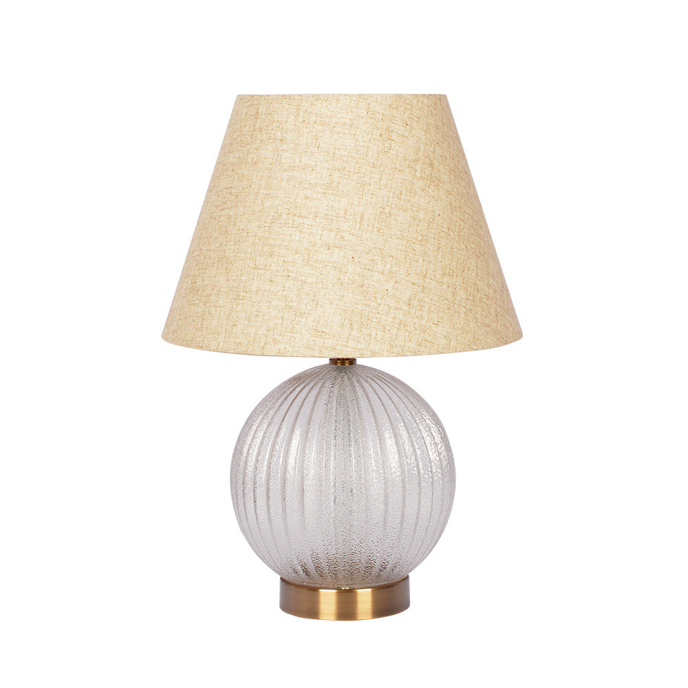 Serenity Round Ribbed Glass Lamp Base Clear Table Lamp Large Linen Shade Image 1