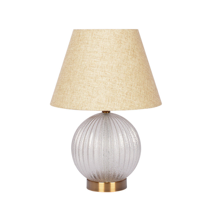 Serenity Round Ribbed Glass Lamp Base Clear Table Lamp Large Linen Shade Image 1