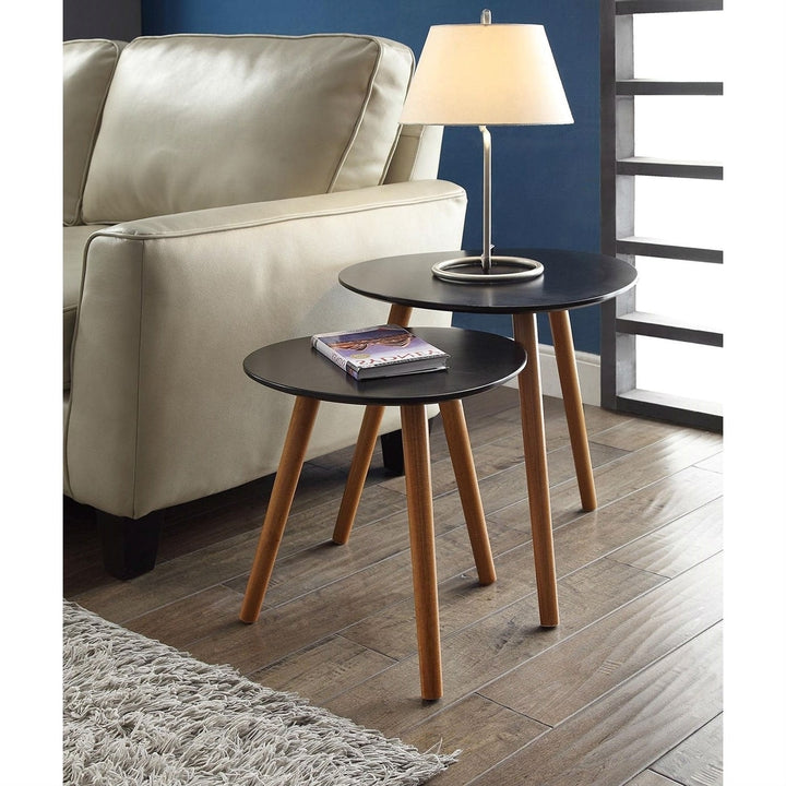 Set of 2 - Modern Mid-Century Style Nesting Tables End Table in Black Image 3