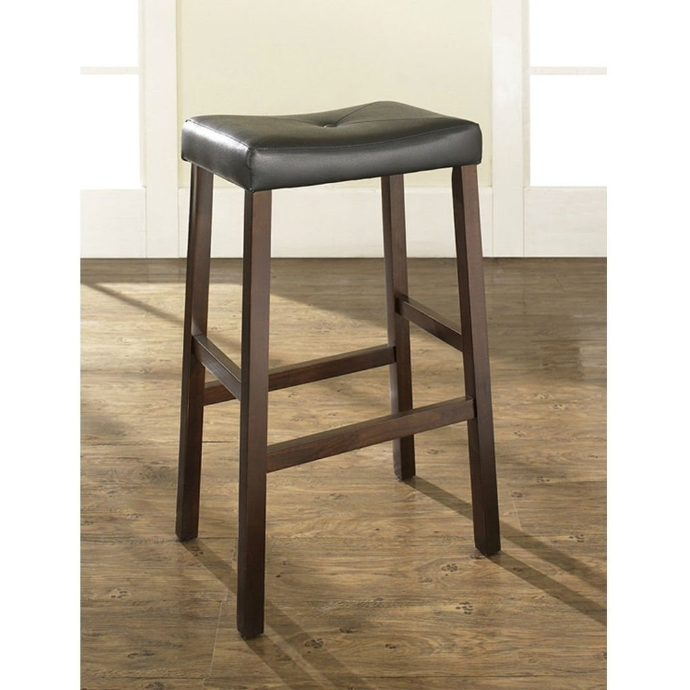 Set of 2 - Upholstered Faux Leather Saddle Seat Barstool in Mahogany Image 2