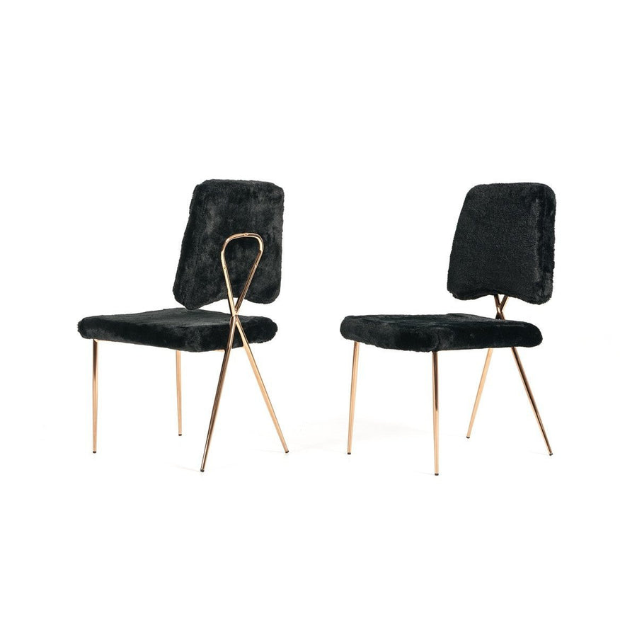 Set Of 2 Gold Black Fabric Solid Back Dining Chairs Image 1