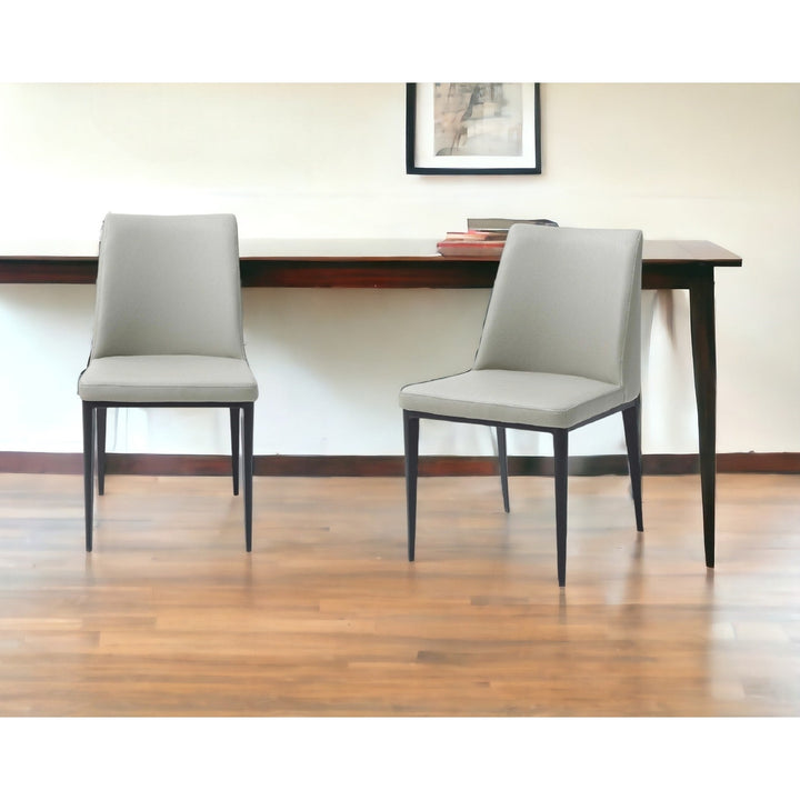 Set Of 2 Light Grey Faux Leather And Metal Dining Chairs Image 7