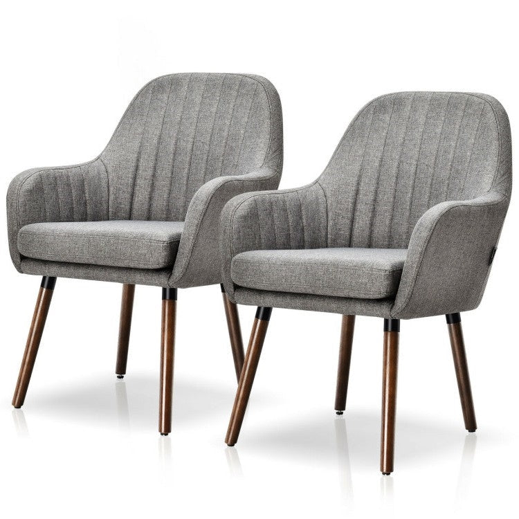 Set of 2 Retro Grey Linen Upholstered Accent Chair with Stylish Wood Legs Image 1