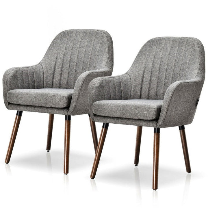 Set of 2 Retro Grey Linen Upholstered Accent Chair with Stylish Wood Legs Image 1