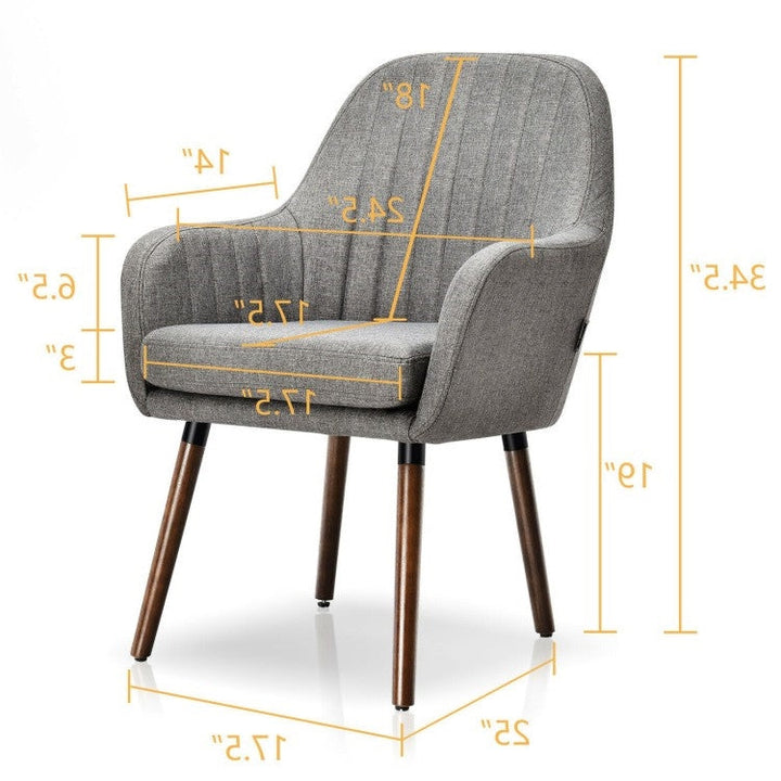 Set of 2 Retro Grey Linen Upholstered Accent Chair with Stylish Wood Legs Image 2