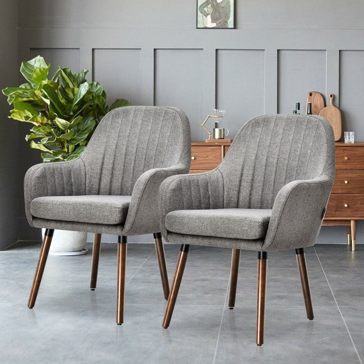 Set of 2 Retro Grey Linen Upholstered Accent Chair with Stylish Wood Legs Image 3