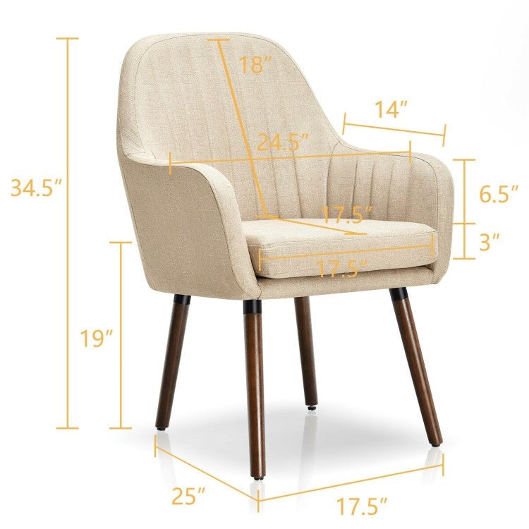 Set of 2 Retro Off-White Linen Upholstered Accent Chair with Stylish Wood Legs Image 2