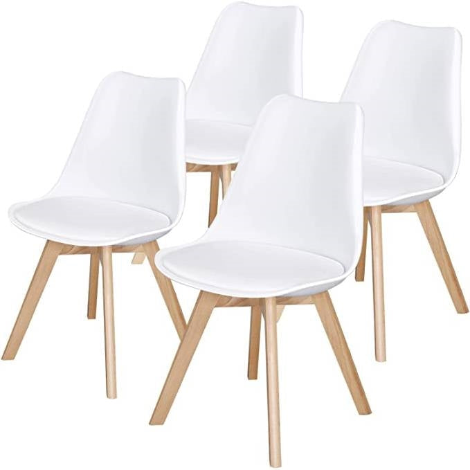 Set of 4 Modern White Shell Dining Chair Upholstered Padded Seat w/ Beechwood Legs Image 1