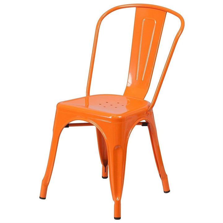 Set of 4 Outdoor Indoor Orange Metal Stacking Bistro Dining Chairs Image 2