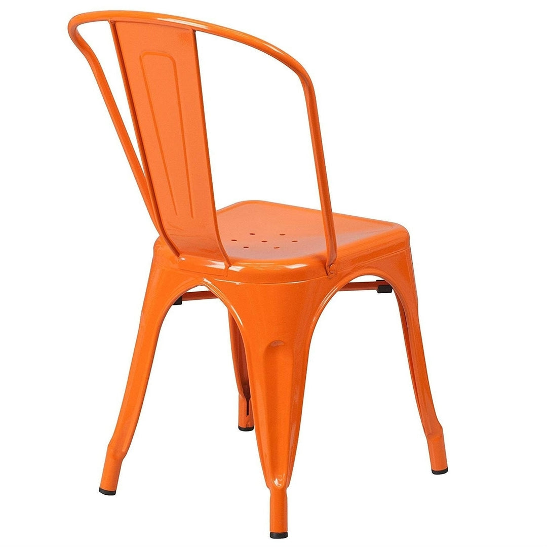 Set of 4 Outdoor Indoor Orange Metal Stacking Bistro Dining Chairs Image 4