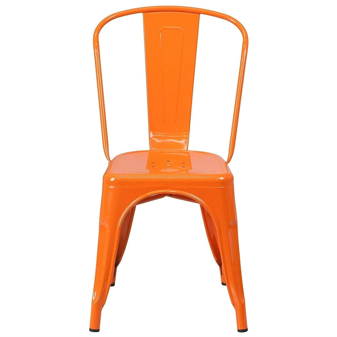 Set of 4 Outdoor Indoor Orange Metal Stacking Bistro Dining Chairs Image 5