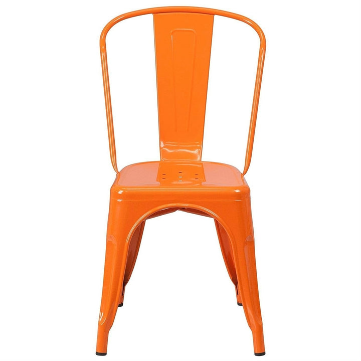 Set of 4 Outdoor Indoor Orange Metal Stacking Bistro Dining Chairs Image 5