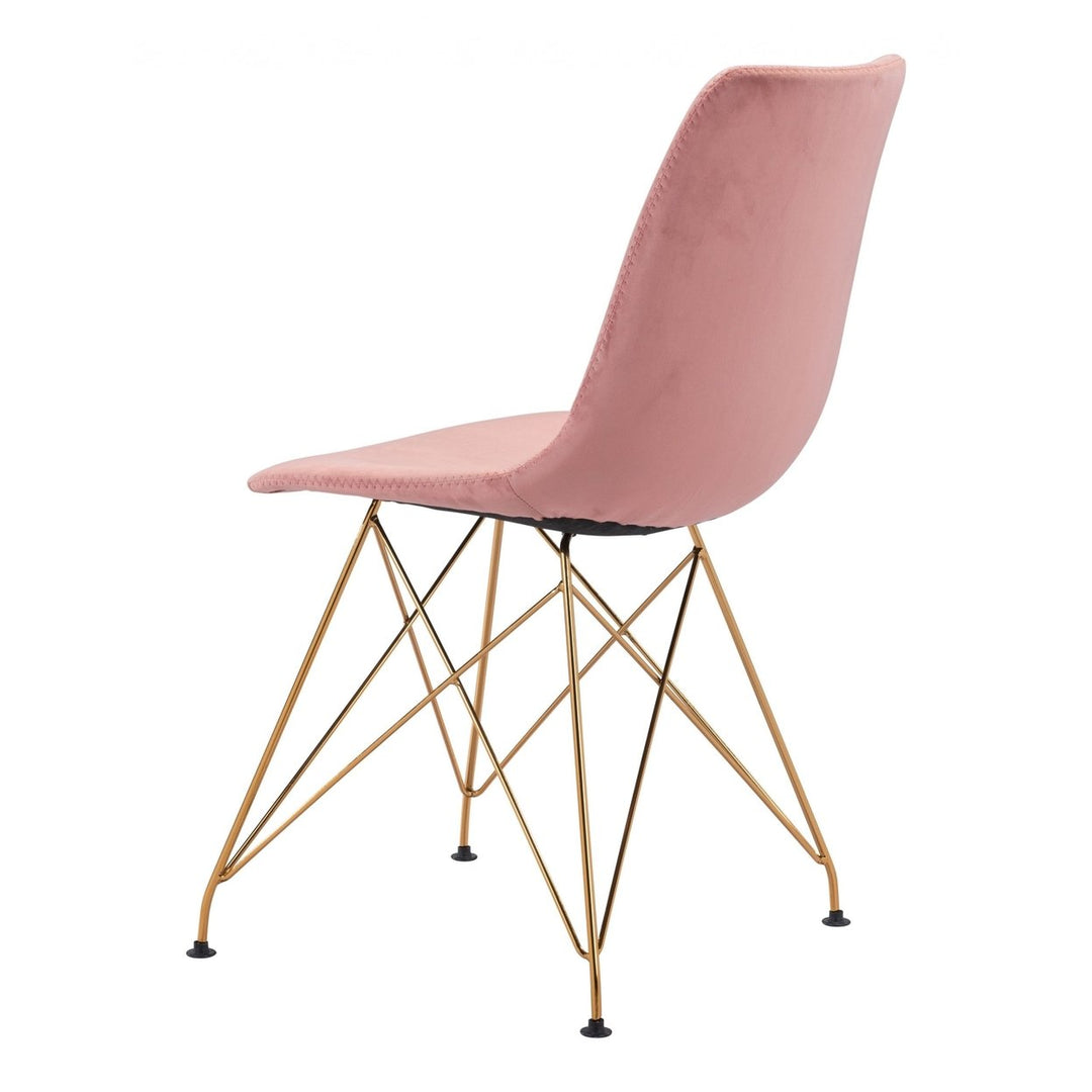 Set of Four Pink and Gold Upholstered Velvet Dining Side Chairs Image 6