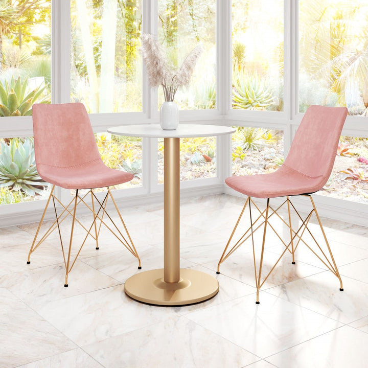 Set of Four Pink and Gold Upholstered Velvet Dining Side Chairs Image 7