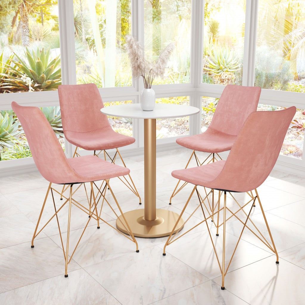 Set of Four Pink and Gold Upholstered Velvet Dining Side Chairs Image 8