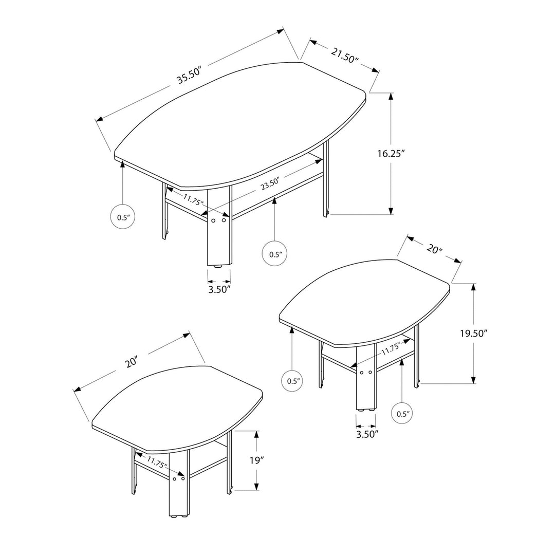 Set of Three 36" Espresso Coffee Table With Three Shelves Image 5