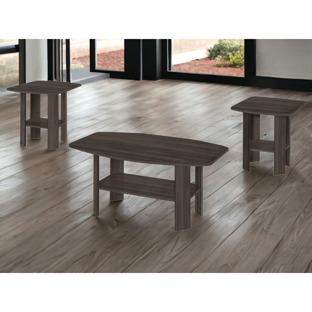 Set Of Three 36" Oak Rectangular Coffee Table With Three Shelves Image 7